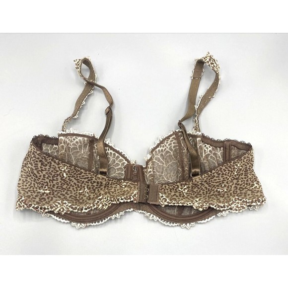Chantelle Bra 36C Icone 2225 Brown Mesh Animal Print Underwire Ruffle Leopard - Picture 3 of 5